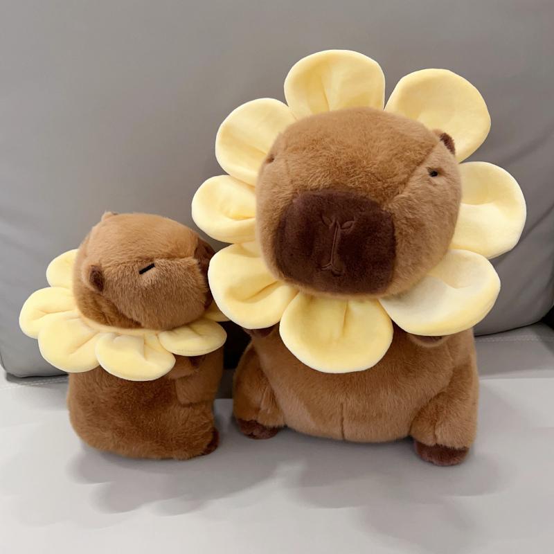 Kapibala Capybara Wear Flower Head Cover Plush Toy Cute Internet Celebrity Capybara Jun Doll Guinea Pig Doll Funny Gift