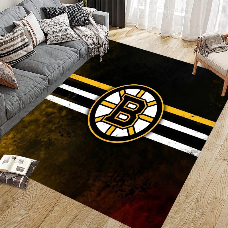 Boston Bruins Flannel Pattern Square Carpet,Area Rug,Carpet Rug for Living Room Bedroom Sofa Playroom Decor,Non-slip Floor Mat