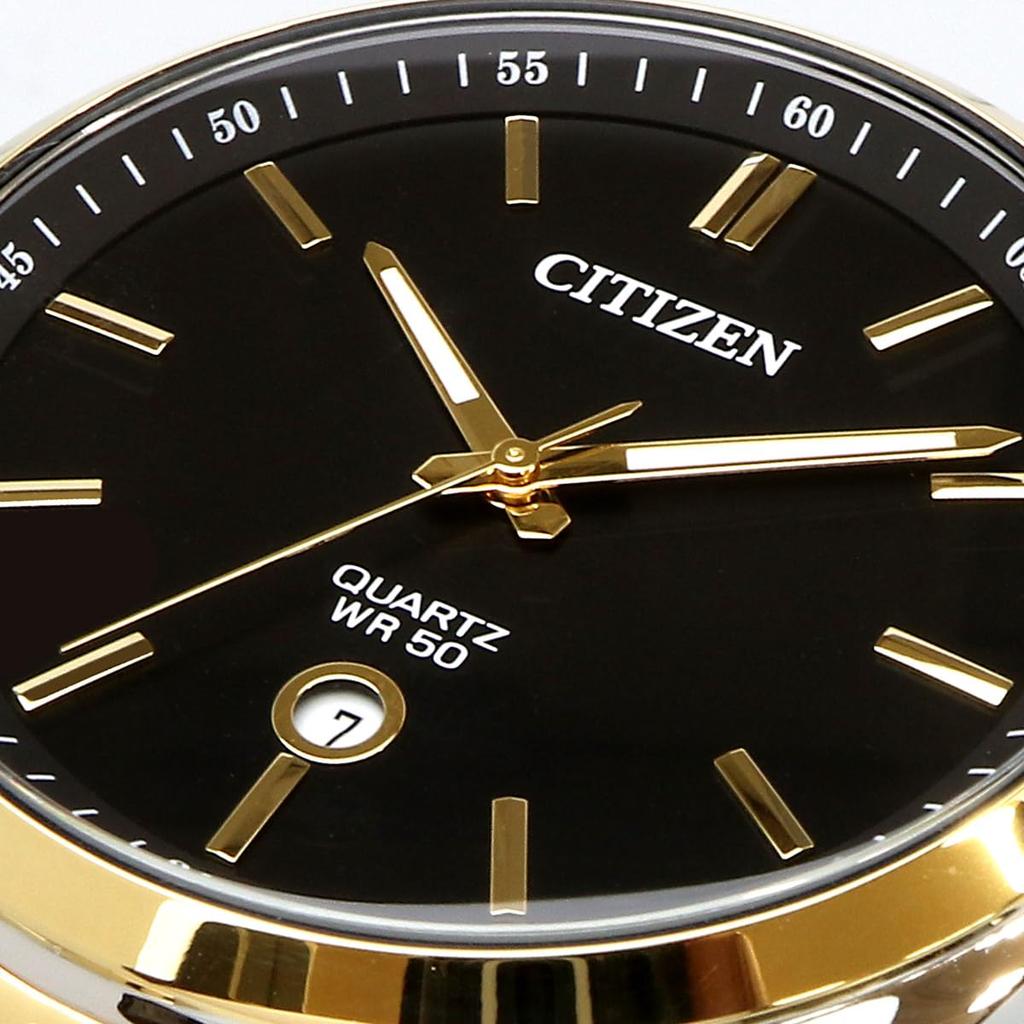Часы CITIZEN Quartz с черным циферблатом, серебро x золото, модель Overseas [Citizen] мужские BI5094-59E [Товар]
