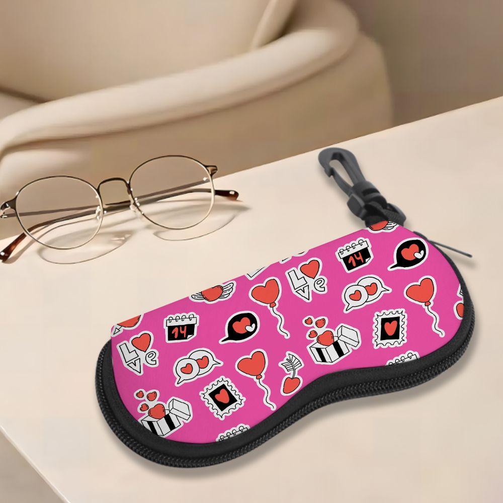 Cute Pink Heart Pattern Soft Sunglasses Case,Portable Valentine Theme Eyewear Pouch,Lightweight Protective Spectacle Bag for Daily Travel Gift