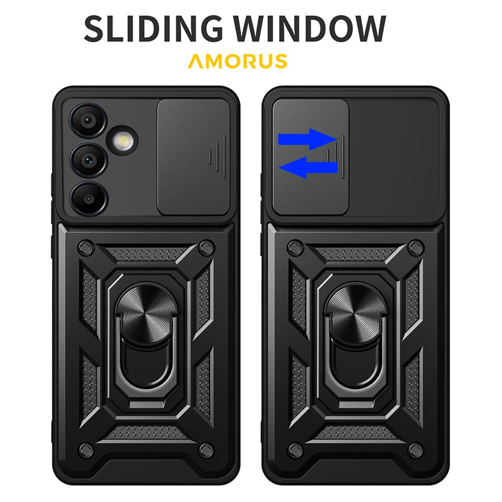 AMORUS Чехол для Samsung Galaxy S24 FE с подставкой, PC+TPU, чехол для телефона со сдвижной шторкой для камеры