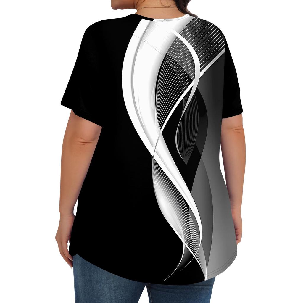 Women's Fashion Casual Print Round Neck Short Sleeve Top Womens Plus Size Tops