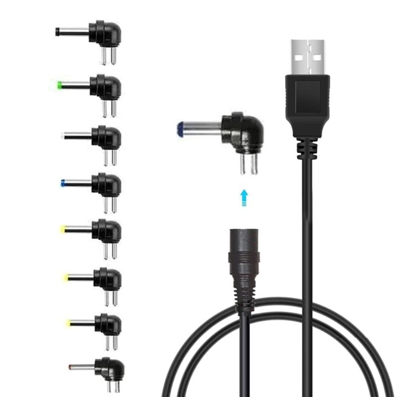 Кабель для зарядки USB - DC5521, кабель питания USB - DC5V, кабель для зарядки 5,5x2,1 мм и 8 адаптеров для нескольких устройств