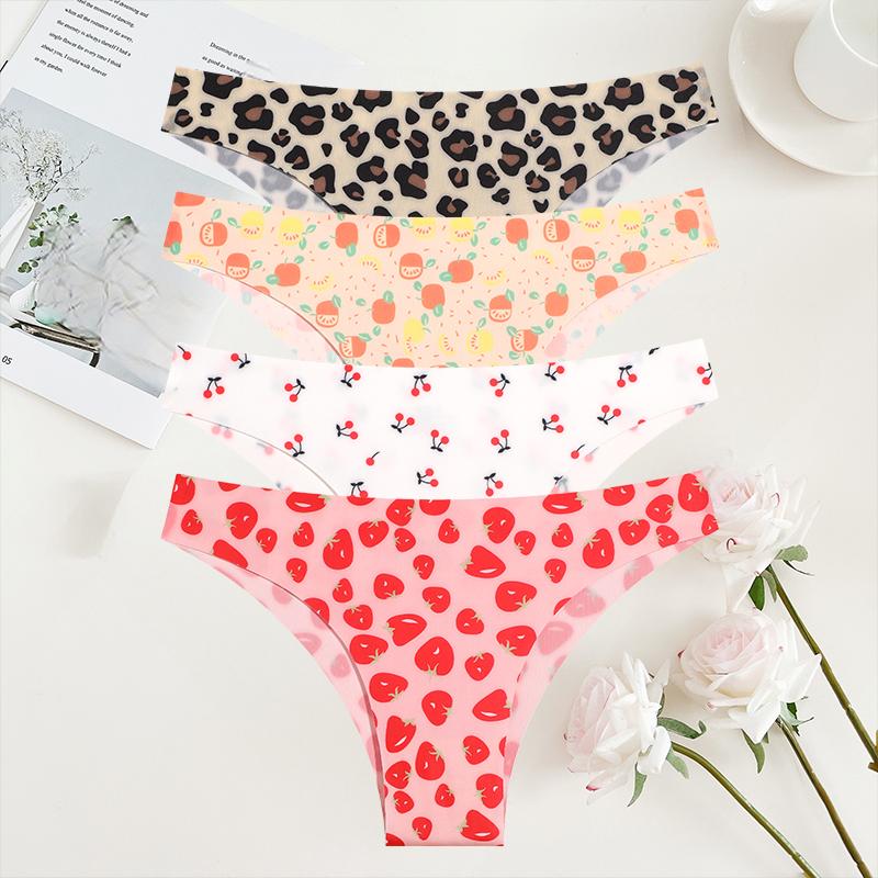 4Pcs/Set Seamless Colorful Brazilian Pants Lady Sexy Underwear Ice Silk Underpants Low Waist G-string Soft Thin Briefs