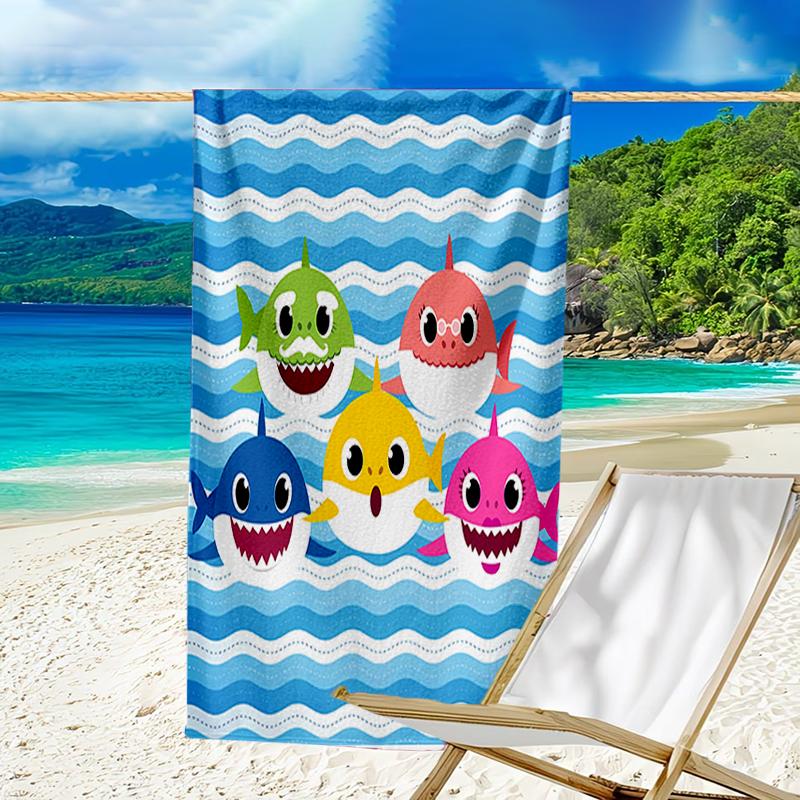 proof beach towel with a Baby Shark pattern - soft,absorbent,quick-drying,machine washable - perfect for swimming,camping,bathing