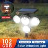 102 COB светодиодные солнечные фонари 4 налобные лампы PIR датчик движения пейзажные прожекторы IP65 водонепроницаемые уличные фонари украшения сада