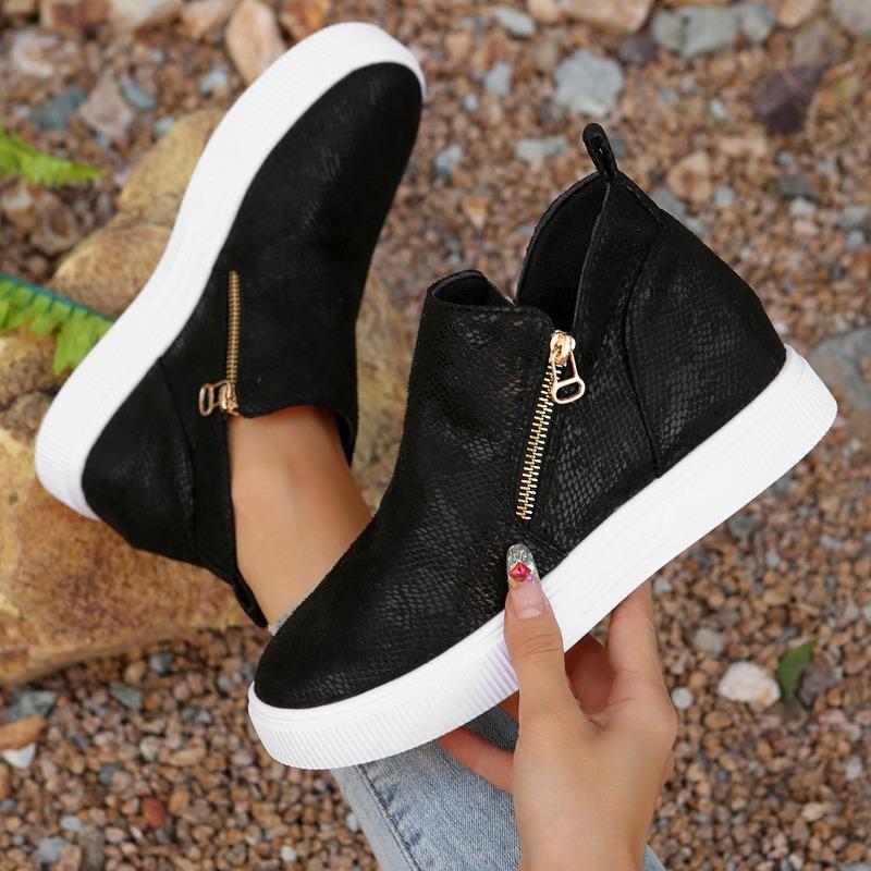 Модная осенняя новинка, туфли-балетки на платформе с круглым носком и боковой молнией, нескользящие, износостойкие, с внутренней танкеткой, одинарные