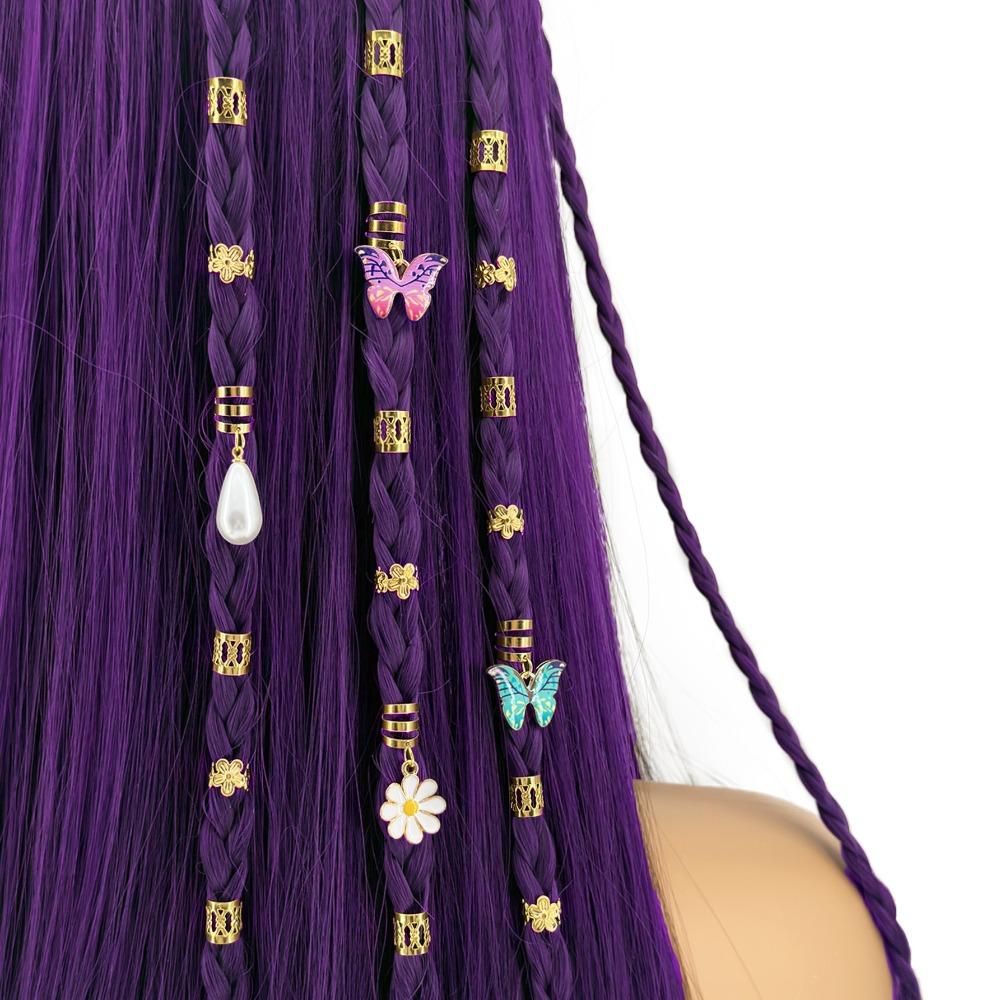 34pcs Dread Locks Hollow Out Hair Ring Butterfly Hair Braid Tubes Gold Dreadlocks Beads  Women