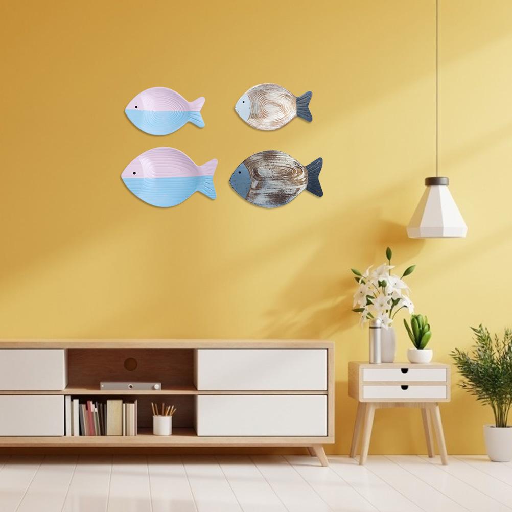 Wood Fish Hanging Ornament Wooden Fish Wall Art Decor for Beach Theme Fish Sculpture