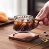 230 мл Стеклянная кофейная кружка с узором из витых полос с деревянным поддоном и ложкой, кружка для латте, многоразовые кофейные инструменты бариста