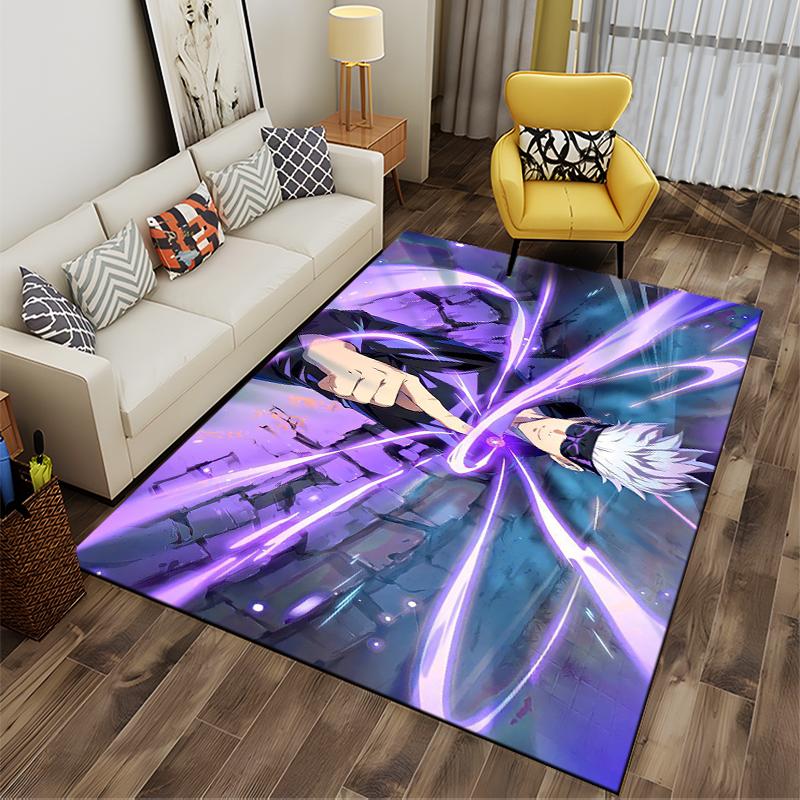"Anime Style Carpet with Purple Energy and White-Haired Hero Design" Suitable for use as an anti-slip for living room bedroom sofas