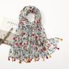 Fresh Printed Cotton and Linen Feel Tassel Scarf Shawl for Summer Ladies Long Scarf Travel Beautiful Long Silk Scarf