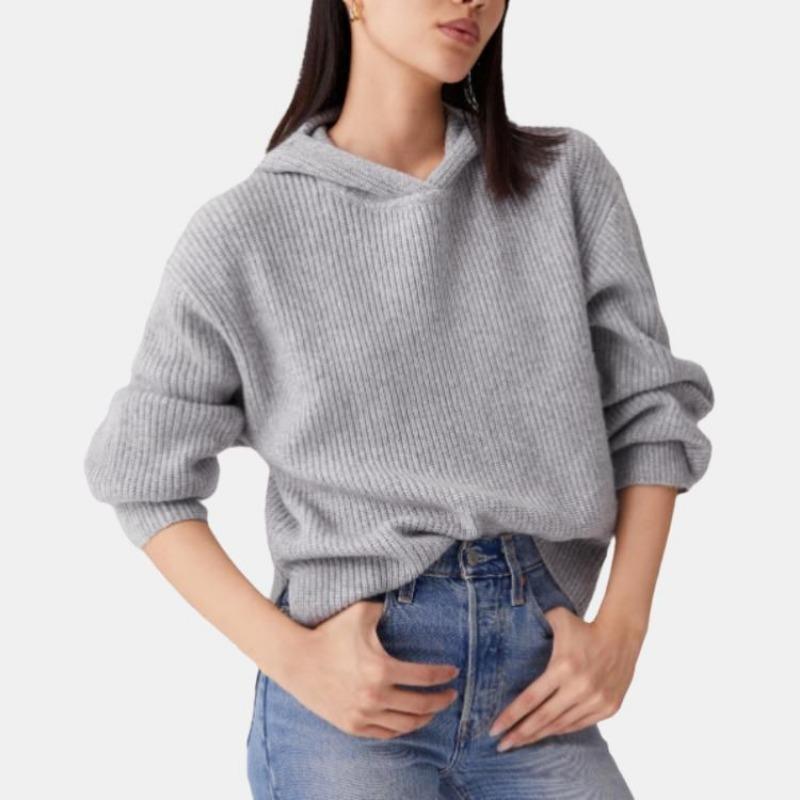 Levis Вязаный Худи Вязаный Свитер в рубчик Свободный Длинный Рукав Женский Свитер A8509-0000