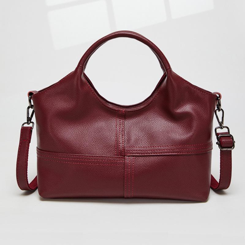 2025 Women's Soft Leather Shoulder Bag: Large Capacity, Fashionable Stitch Design, Perfect for Moms