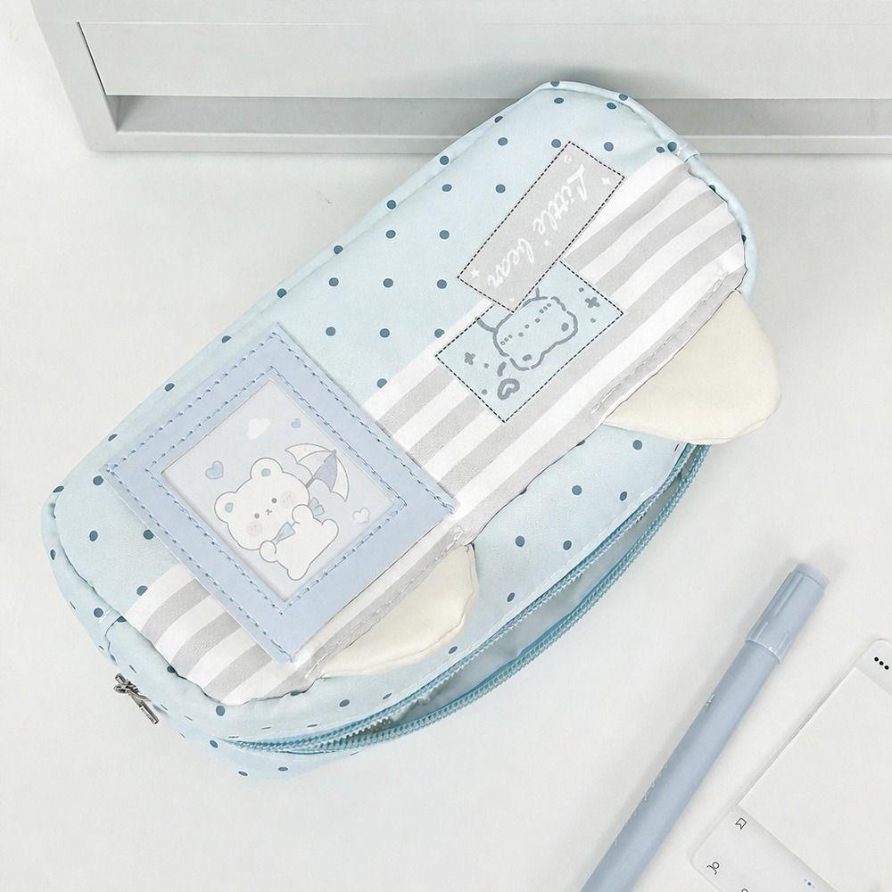 Cat Ear Design Pen Bag Multi-Layer Pencil Pouch Large Capacity Stationery Bag  Gift