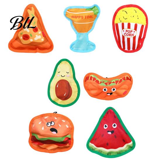Dog Entertainment Toy Interactive Pet Toys Thickened Oxford Cloth Bite Resistant Squeaky Chew Hemmed Fabric with Sound Food Shapes Burger Pizza