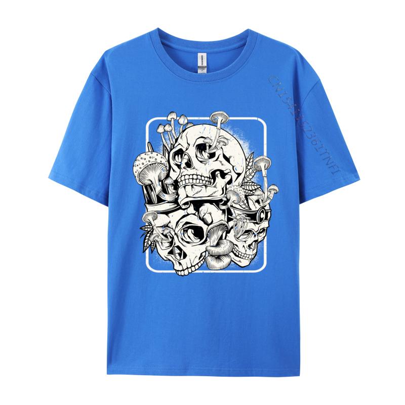 Skull Morel Mushrooms Mycologist Goth Mushroom Art T Shirts Men Normal Clothes T-Shirt Round Neck Pure Cotton