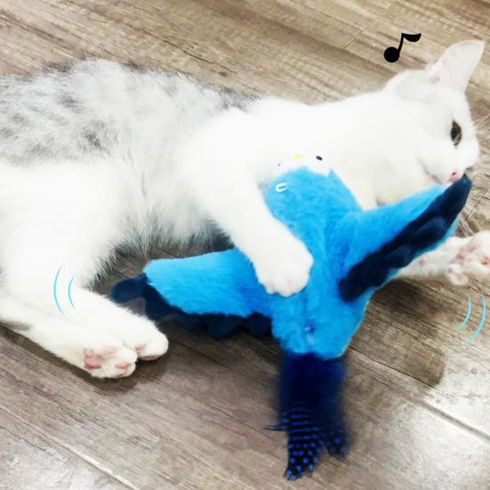 Yousheng Машущая Птица Игрушка для Кошек Перезаряжаемый Машущий Воробей с Чирикающими Звуками Кошачья Мята Интерактивная Плюшевая Игрушка-Птица для Игр и Упражнений Кошек