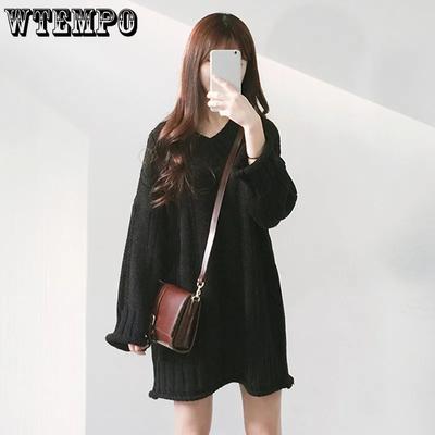 Осенне-зимний студенческий свитер, модное простое пальто в корейском стиле, свободное и универсальное платье-свитер средней длины