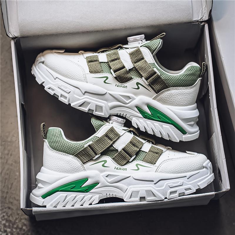 2025 New Rotary Button Men's Shoes Spring Thick-Sole Heightened Dad Shoes Casual and Versatile Sports Little White Shoes Burst