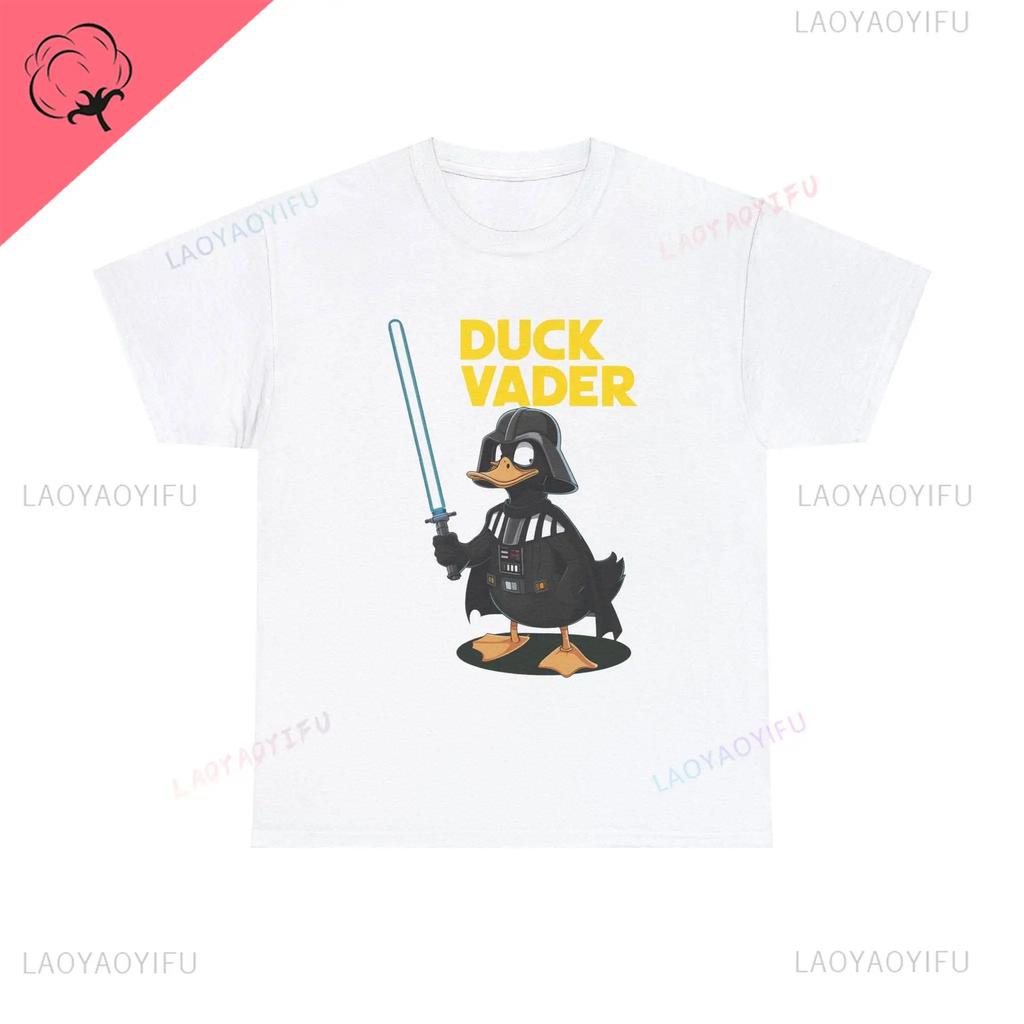 Vintage Ropa Hombre Duck Vader Funny T-Shirt Duck Darth Vader Parody High Quality Cotton Summer Hip-hop Men Streetwear Cotton