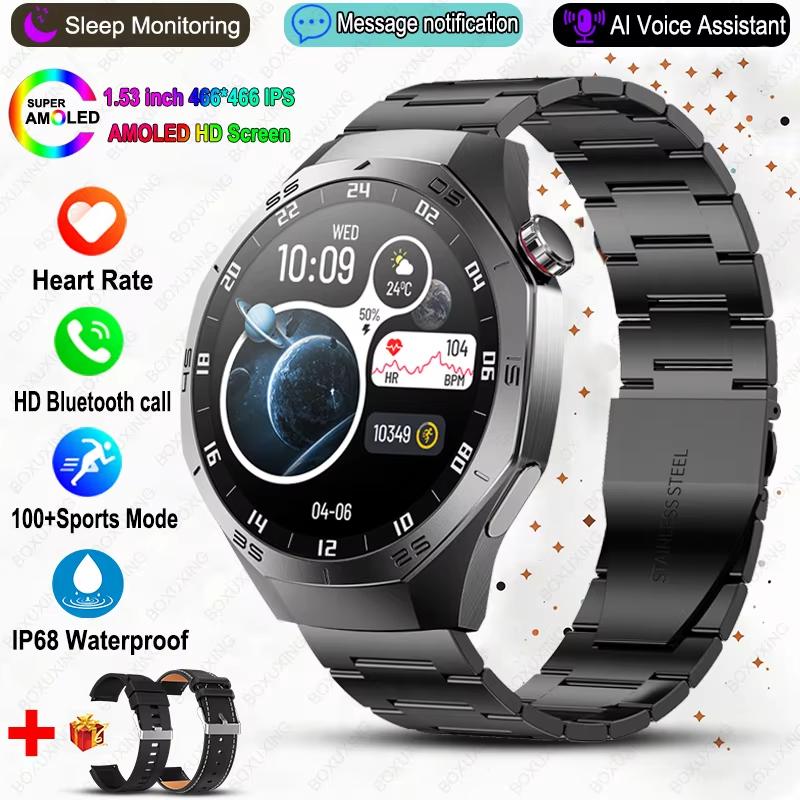 New Smart Watch Men NFC HD AMOLED Screen GPS Motion Trajectory Heart Rate Bluetooth Call Sports Smart Watch IP68 Wireless Charging