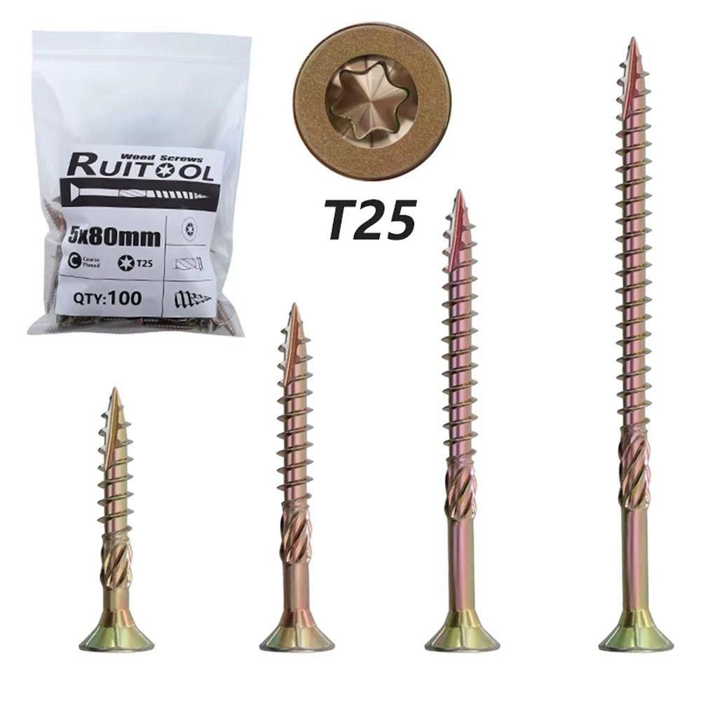 100Pcs/Pack M5 Flat Head Self-tapping Screw 35mm 45mm 60mm 80mm Woodworking Screws Hardware Tools