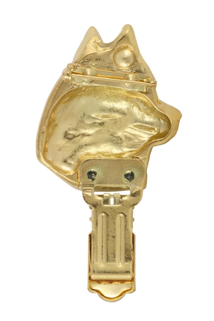 Siberian Husky, Chukcha – Brooch with a clip, gold-plated holder for a start number | Art-Dog