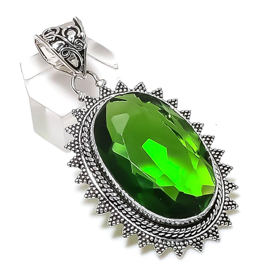 Peridot Gemstone Handmade 925 Sterling Silver Jewelry Pendant 2.17" k6Q69