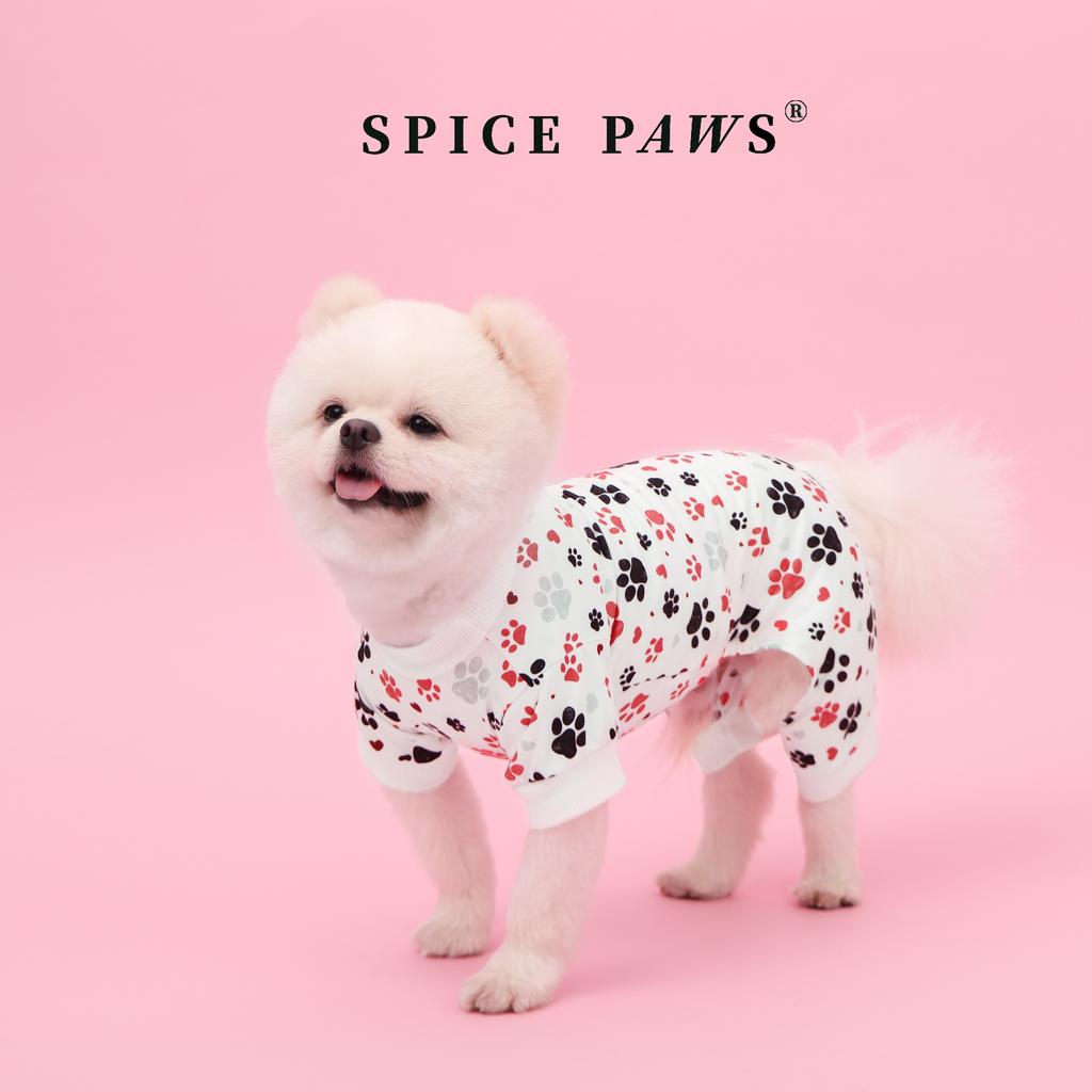 Pet Four-Legged Jumpsuit, Dog & Cat Paw Print Bodysuit Clothes, Valentine's Day Pajamas for Small Medium Large Dogs Cats