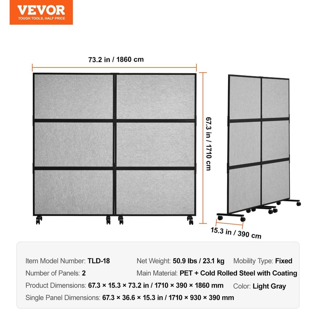 Acoustic Room Divider Partition Panel Privacy Screen 2 Pack Light Gray
