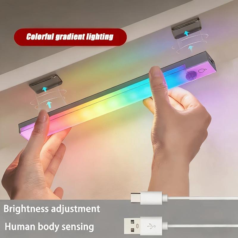 RGB Подсветка для шкафа, светодиодная лампа со встроенным аккумулятором Type-C и датчиком движения для кухни, гардероба, кладовки, шкафа, для внутреннего освещения дома, декор