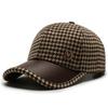 Coffee Streetwear Adjustable Pu Leather Brim Korean Style Hat Houndstooth Baseball Cap Face Cap