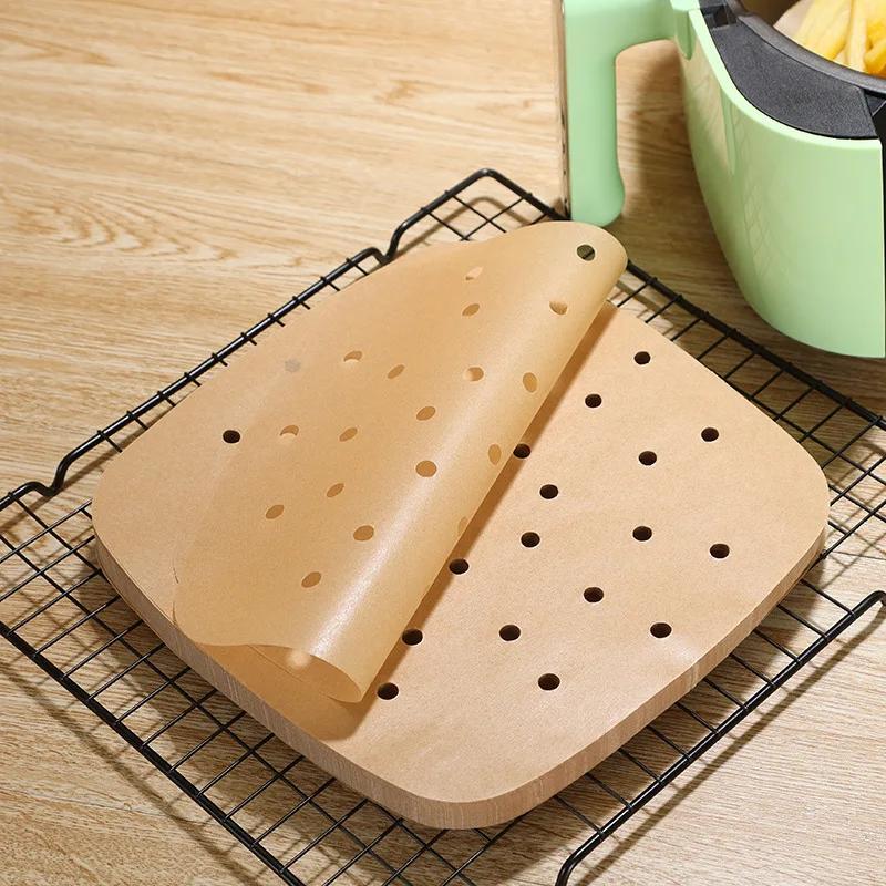 8.5 Inch 100 Piece Perforated Air Fryer Baking Oil Absorbing Paper for Household High-temperature Resistant Silicone Tin Papers