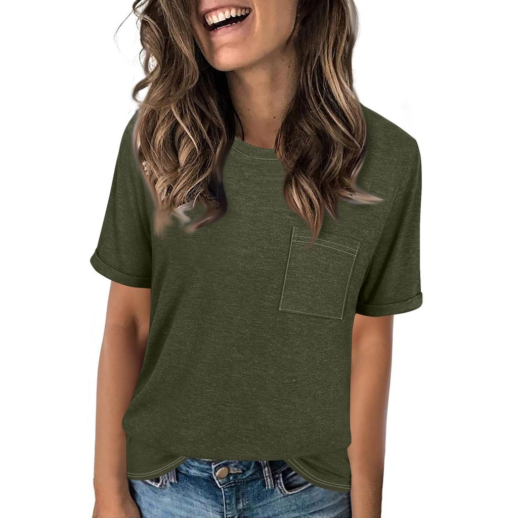Женская модная футболка с круглым вырезом, однотонная, свободного кроя, с коротким рукавом