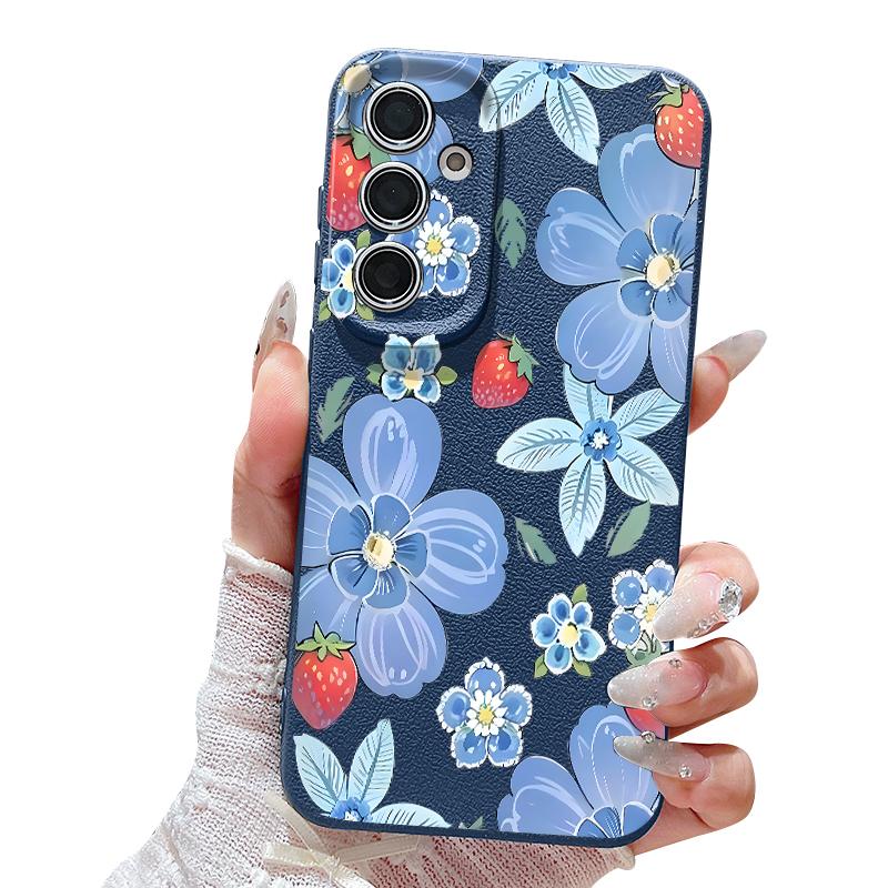Чехол с рисунком из мультяшных цветов для Samsung S26 S25 Ultra S24 FE S23 Plus S22 S21 A15 A16 A17 A35 A36 A37 A54 A55 A56 A57 5G Кожаная текстура Мягкая крышка