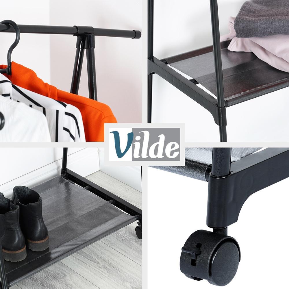 Black metal standing clothes rack on wheels 88x44x160 cm