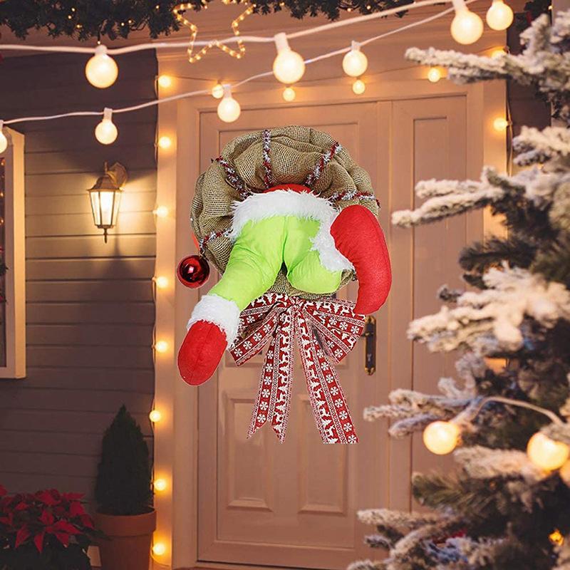 Christmas Decorate Thief Burlap Stealer Design Home Front Door Wreath Hoop Xmas Decor Santa Claus Christmas Tree Ornaments