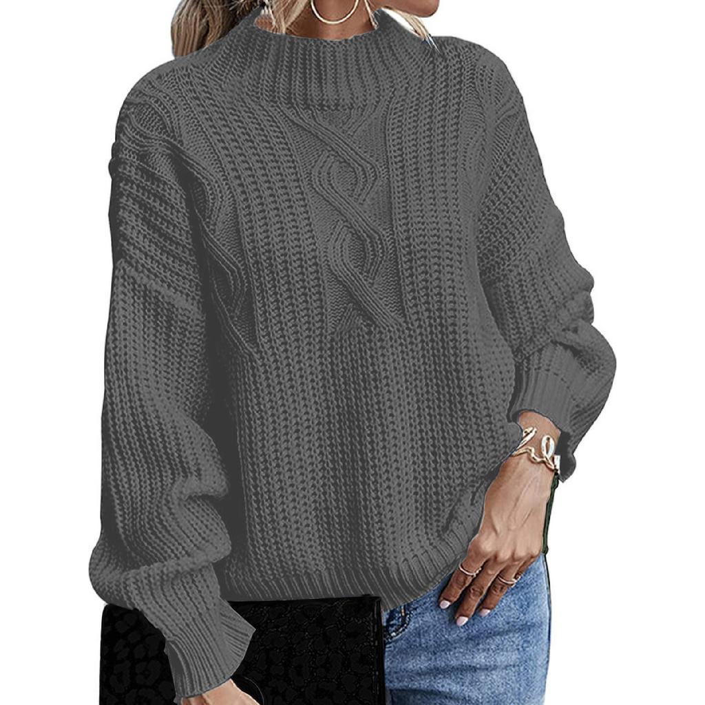 Женский свободный удобный свитер с воротником, однотонный вязаный свитер с длинными рукавами, пуловер