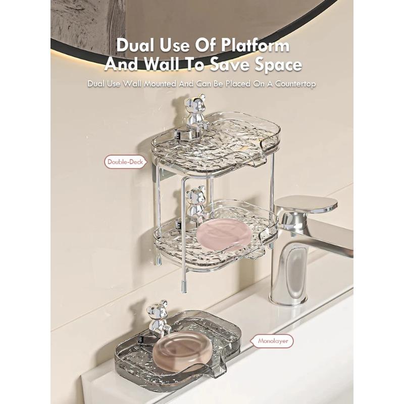 Мыльница для ванной комнаты, не перфорированная, настенная, с дренажем и местом для хранения, мыльница, прозрачная, с узором «ледник», полка для ванной комнаты