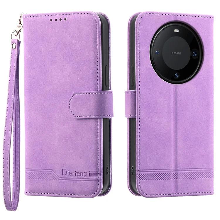 DF-03 Чехол-подставка из искусственной кожи для Huawei Mate 60 Pro Lines Imprinted Phone Cover Wallet