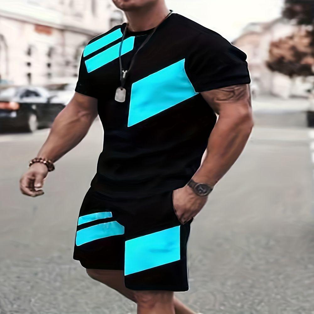 Летний пляжный костюм с шортами, повседневный мужской костюм с футболкой 3D, спортивный мужской костюм с короткими рукавами, дышащий мужской костюм с футболкой