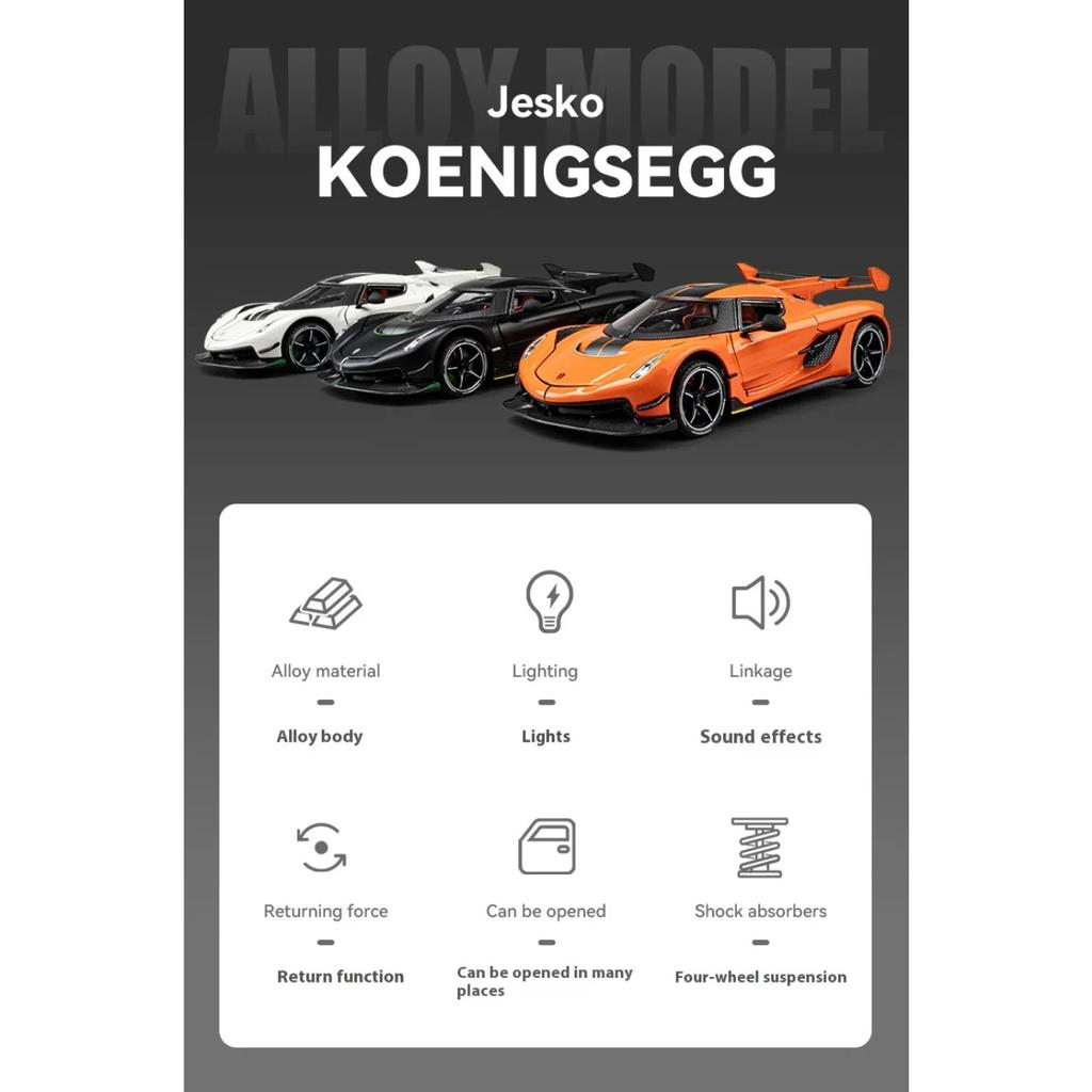1/24 Koenigsegg Jesko Крутая Спортивная Машина, Модель из Сплава, Дверь-Гильотина, Имитация Звука и Света, Воссозданные Детали, Изысканные Настольные Украшения