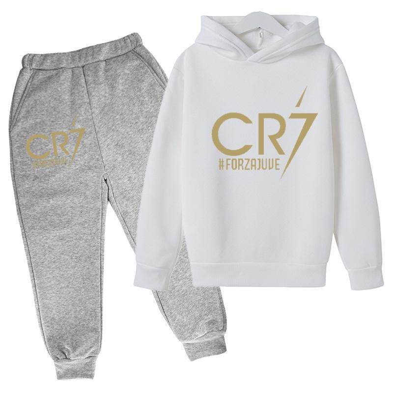 Kids Fashion CR7 Hoodie Boy Girl Toddler Pullover 3-12 Years Football Letters Clothing Casual Top+Pants 2P Brand Coat Sports Set
