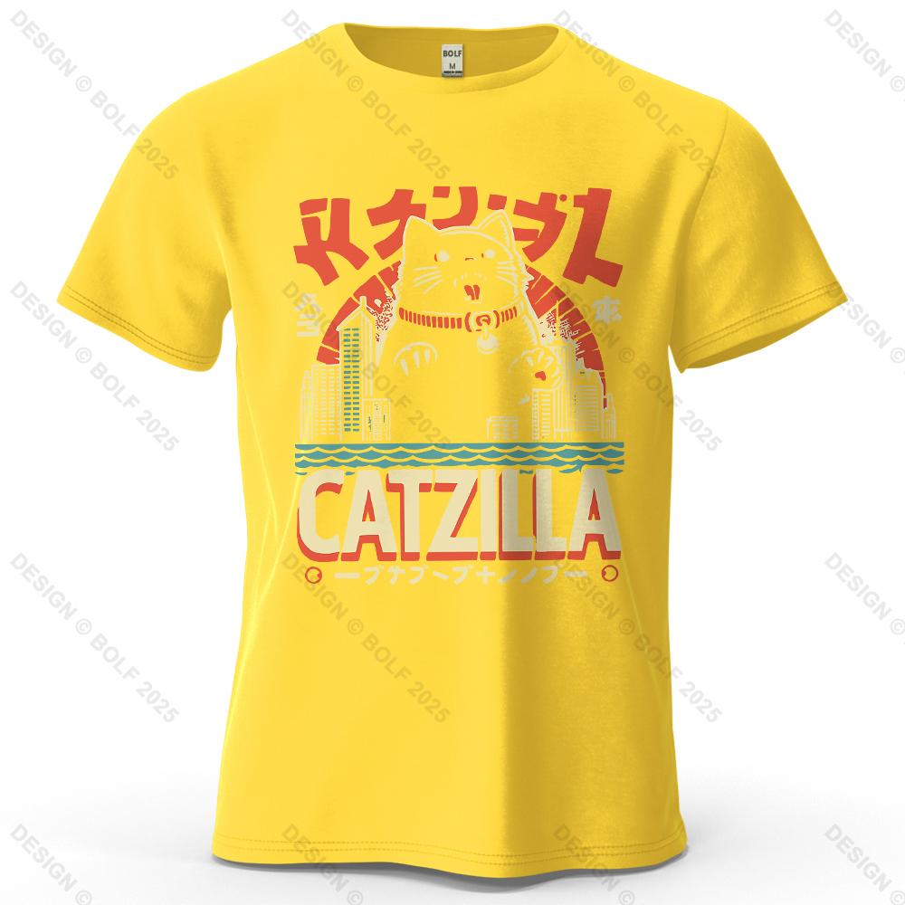 cotton t-shirt Catzilla Funny Printed Men's T-Shirt 100% Cotton Oversized Trendy Graphic Tees for Women Tops Tees Streetwear