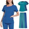 Nursing Scrubs Women Uniforms Pet Grooming Scrub Set Short Sleeved V-neck Top and Pants Doctor Surgery Work Clothes