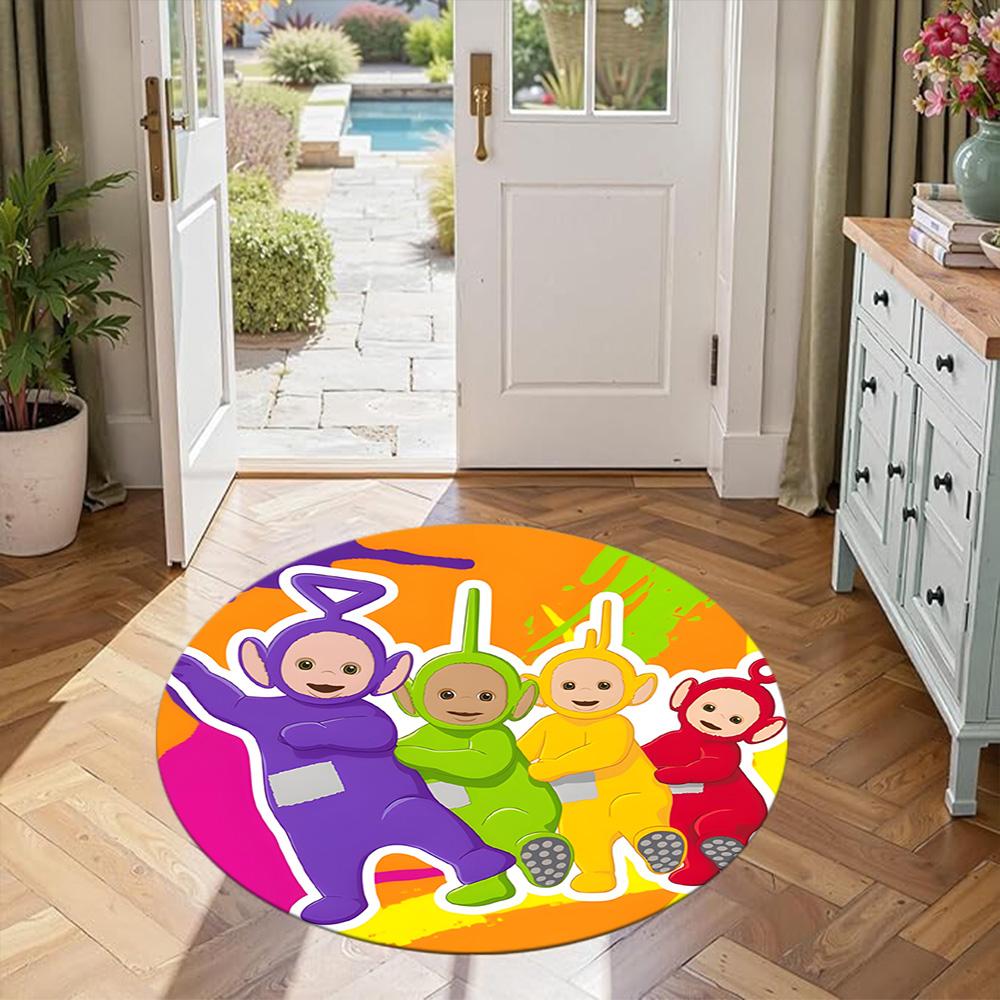 Teletubbies Round Floor Rug Perfect for Study room Game Room Kitchen Dining Room Anti-slip Round Rug Anime Office Decor Best for Christmas