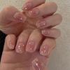 Sweet Short Blush Star Pave Diamond Nails - 24 Removable Student Nail Art Patches, One Size Fits All