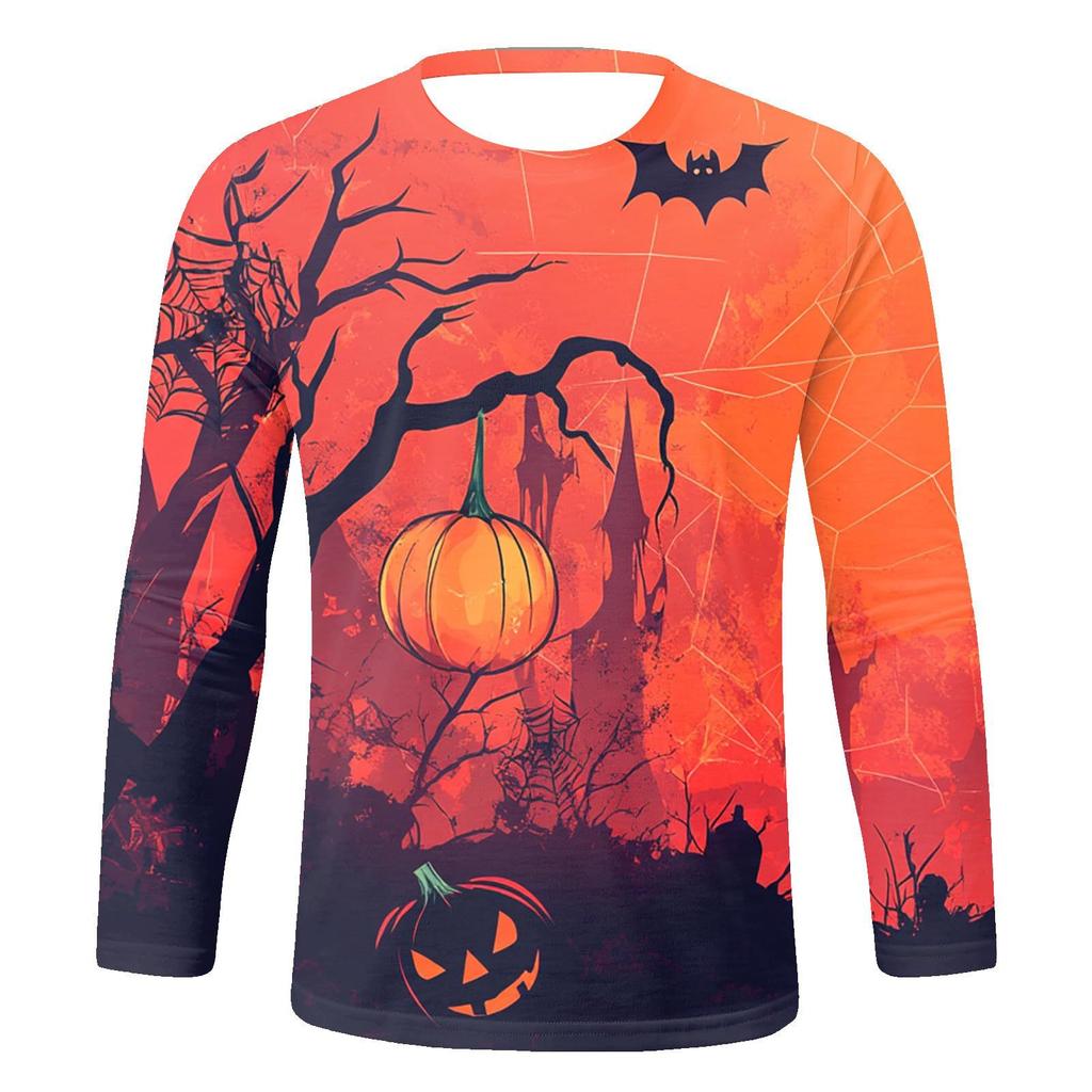 Весенне-осенние футболки с круглым вырезом и 3D-принтом с рисунком тыквы на Хэллоуин, модные повседневные мужские футболки с длинным рукавом