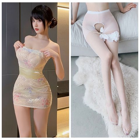 Tube top embroidery print perspective kimono suit sex underwear sexy hip wrap uniform sex underwear